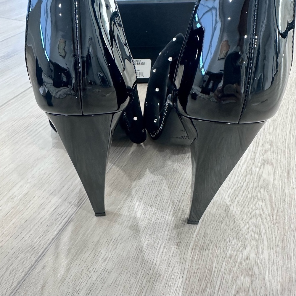 NWT Saint Laurent Freja suede bow crystal open toe heels black 9 EUR 39.5 - Picture 8 of 13